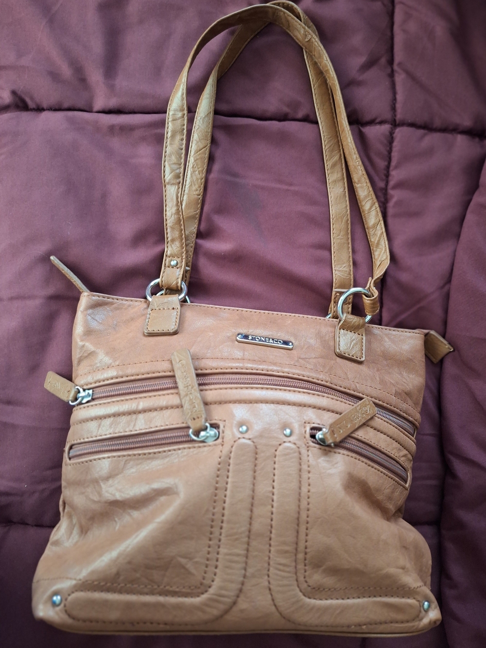Women’s Tan Shoulder Bag - Everyday Zip-Front Tote